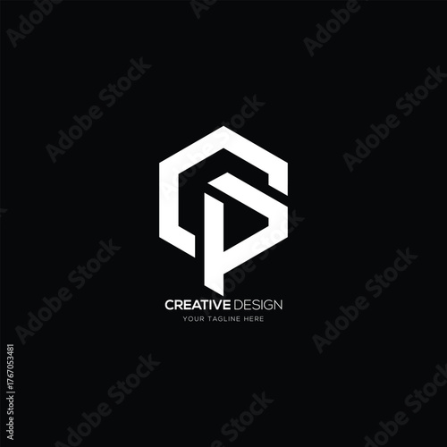 C P creative letter hexagon monogram logo