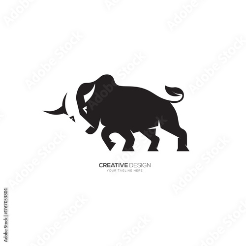 Creative bull with horn flat monogram logo