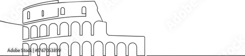 Colosseum rome one continuous line art, Vector illustration, One line art