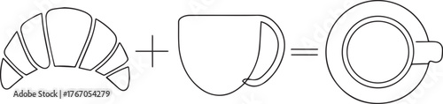 croissant with coffee one continuous line art, Vector illustration, One line art