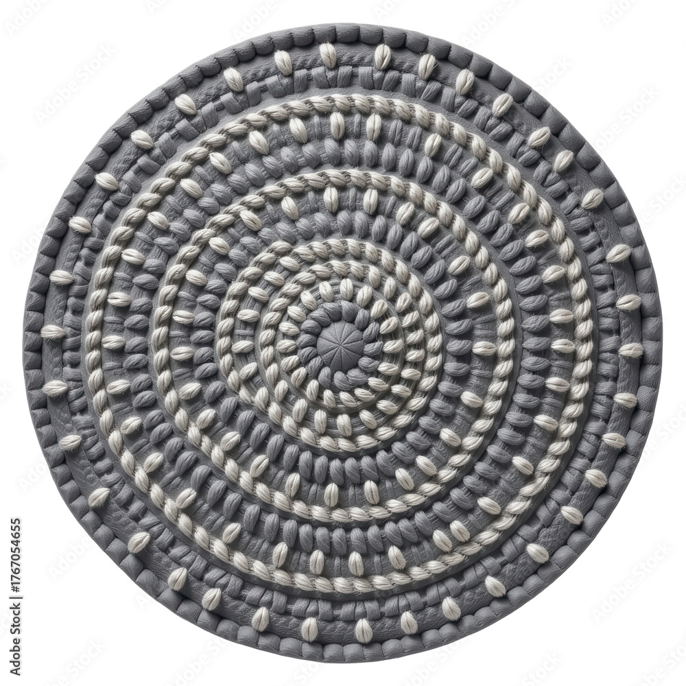 Obraz premium Circular Gray and White Braided Rope Rug with Intricate Design