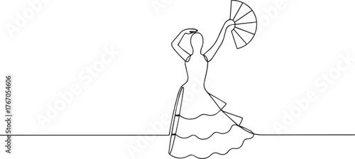 Flamenco dancer one continuous line art, Vector illustration, One line art, Line art graphic style