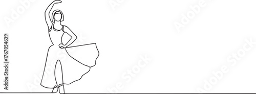 Flamenco dancer one continuous line art, Vector illustration, One line art, Line art graphic style