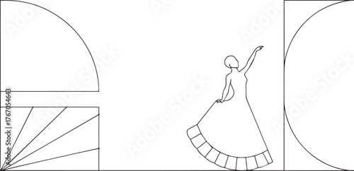Flamenco dancer one continuous line art, Vector illustration, One line art, Line art graphic style