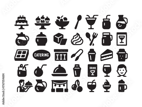 Catering Fine Dining and Event Line Icons Set - Minimal Restaurant Party and People Vector