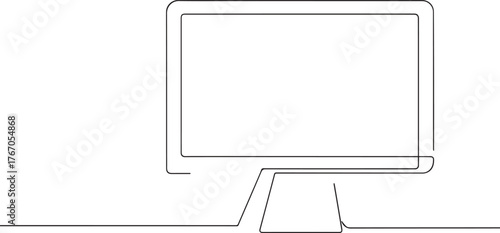 Desktop computer monitor one continuous line art, Vector illustration, One line art, Line art graphic style