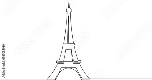 Eiffel tower one continuous line art, Vector illustration, One line art, Line art graphic style