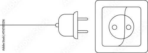 Electric plug and socket one continuous line art, Vector illustration, One line art, Line art graphic style