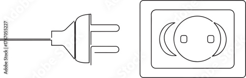 Electric plug and socket one continuous line art, Vector illustration, One line art, Line art graphic style