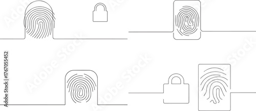 A group of Fingerprint one continuous line art, Vector illustration, One line art, Line art graphic style