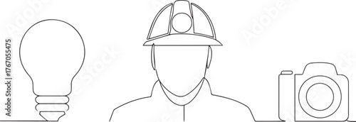 Construction worker one continuous line art, Vector illustration, One line art, Line art graphic style
