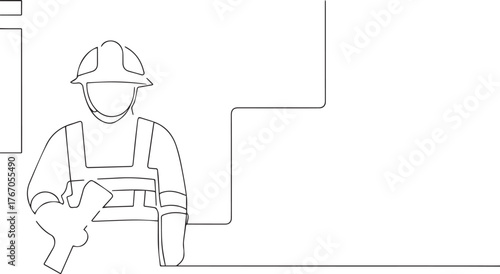 Construction worker one continuous line art, Vector illustration, One line art, Line art graphic style