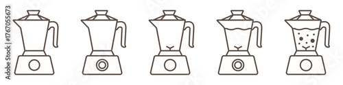 Set of blender linear icons isolated on transparent background. Smoothie and kitchen appliance symbols perfect for cooking, juice bar, and food design. Editable stroke.