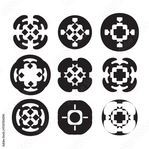 Intricate Black White Geometric Designs Medallion Pattern Ornament Decoration Element Shape