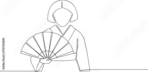 Japanese geisha one continuous line art, Vector illustration, One line art, Line art graphic style