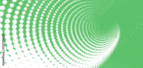 Green circular halftone wave pattern design, dynamic pulse for music branding, digital media, audio visuals, and creative advertising use