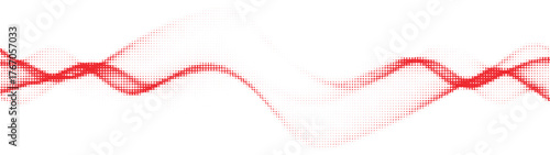 Abstract red flowing wave pattern design with halftone dots, dynamic pulse for audio and music branding, digital media, web, and modern creative projects