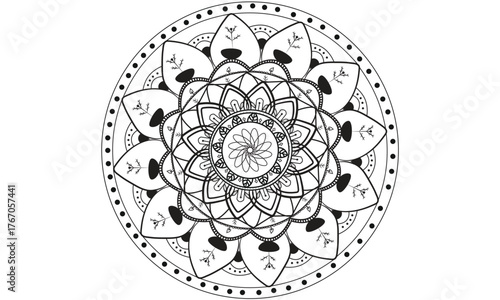 Abstract floral circle flower mandala unique design with mehndi style, book cover, yoga design hand drawn mandala vector, decorative pattern in original style on white background.
