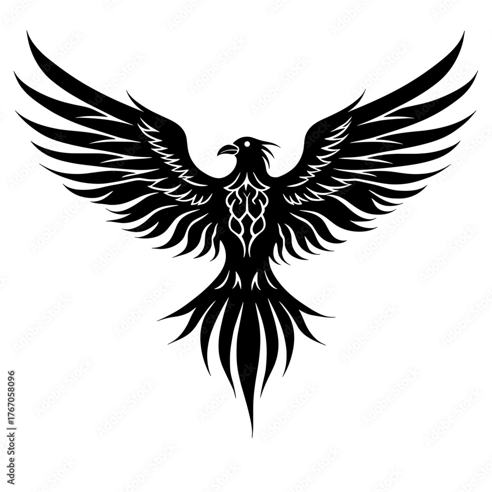 Obraz premium Black tribal phoenix bird illustration with outstretched wings 