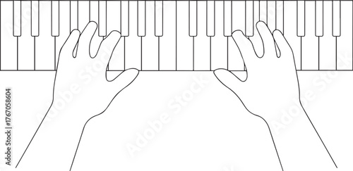 musician playing piano one continuous line art, Vector illustration, One line art, Line art graphic style