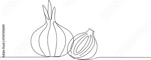 onion bulb vegetable one continuous line art, Vector illustration, One line art, Line art graphic style