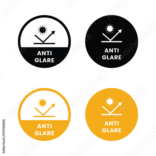 Anti-Glare Circle Logo – Vector Design for Product Label, Information Sticker, Screen Protection Badge, Anti-Glare sign, logo, badge, icon, sticker, label, emblem, stamp, symbol, black, line