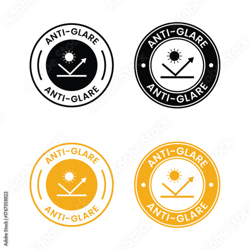 Anti-Glare Circle Logo – Vector Design for Product Label, Information Sticker, Screen Protection Badge, Anti-Glare sign, logo, badge, icon, sticker, label, emblem, stamp, symbol, black, line
