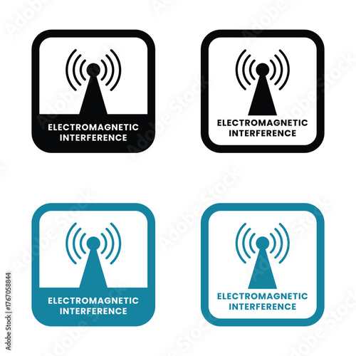 Electromagnetic interference badge logo template. Suitable for information and signal wifi. Electromagnetic interference sign, logo, badge, icon, sticker, label, emblem, stamp, symbol, black, line