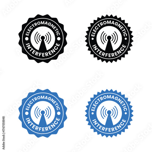 Electromagnetic interference badge logo template. Suitable for information and signal wifi. Electromagnetic interference sign, logo, badge, icon, sticker, label, emblem, stamp, symbol, black, line