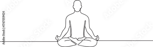 Person meditating one continuous line art, Vector illustration, One line art, Line art graphic style
