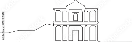 Petra monument one continuous line art, Vector illustration, One line art, Line art graphic style