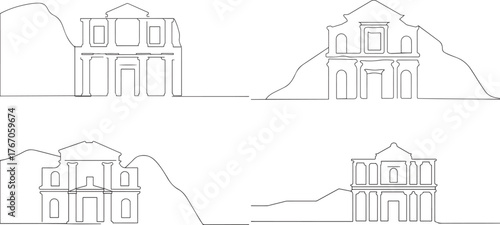 A group of Petra monument one continuous line art, Vector illustration, One line art, Line art graphic style