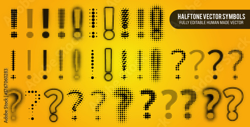 Halftone Exclamation Question Mark, Fully Editable Vector of Punctuation in Halftone Pattern, Multiple Patterns of Exclamation Marks & Question Marks