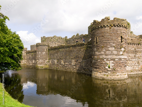 Beaumaris Castle Anglesey, North Wales. Historic ruins. Medieval castle with moat. Intact fortress walls. 