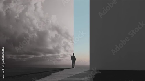 現実と仮想の狭間に立つ人間の心理と葛藤を表現したコンセプトアート「生成AI」