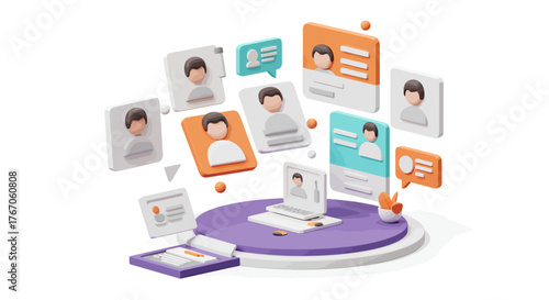 3d networking concept: abstract digital communication with user profiles and…