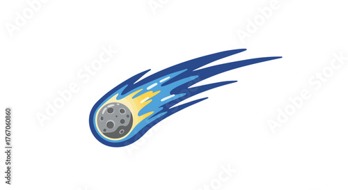 Colorful cartoon meteor with fiery trail in motion