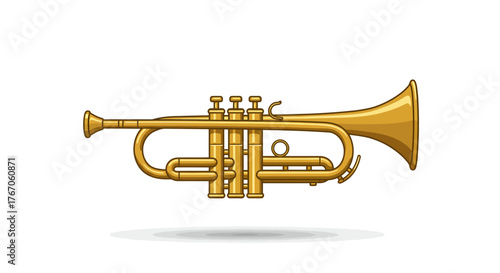 Detailed golden trumpet depiction in realistic style isolated on white backgr…