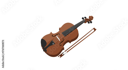Realistic violin and bow on white background