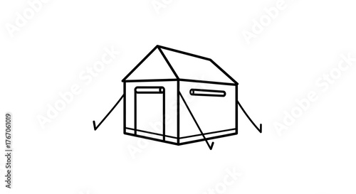 Minimalist black and white camping tent with pegs illustration