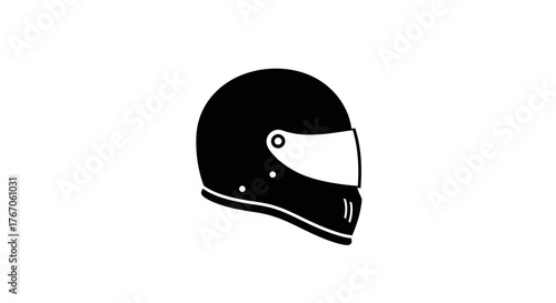 Black silhouette of racing helmet with minimalist style on white background