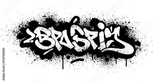 Dynamic urban graffiti art with bold black and white spray paint