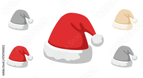 Festive santa hat collection in holiday themed colors