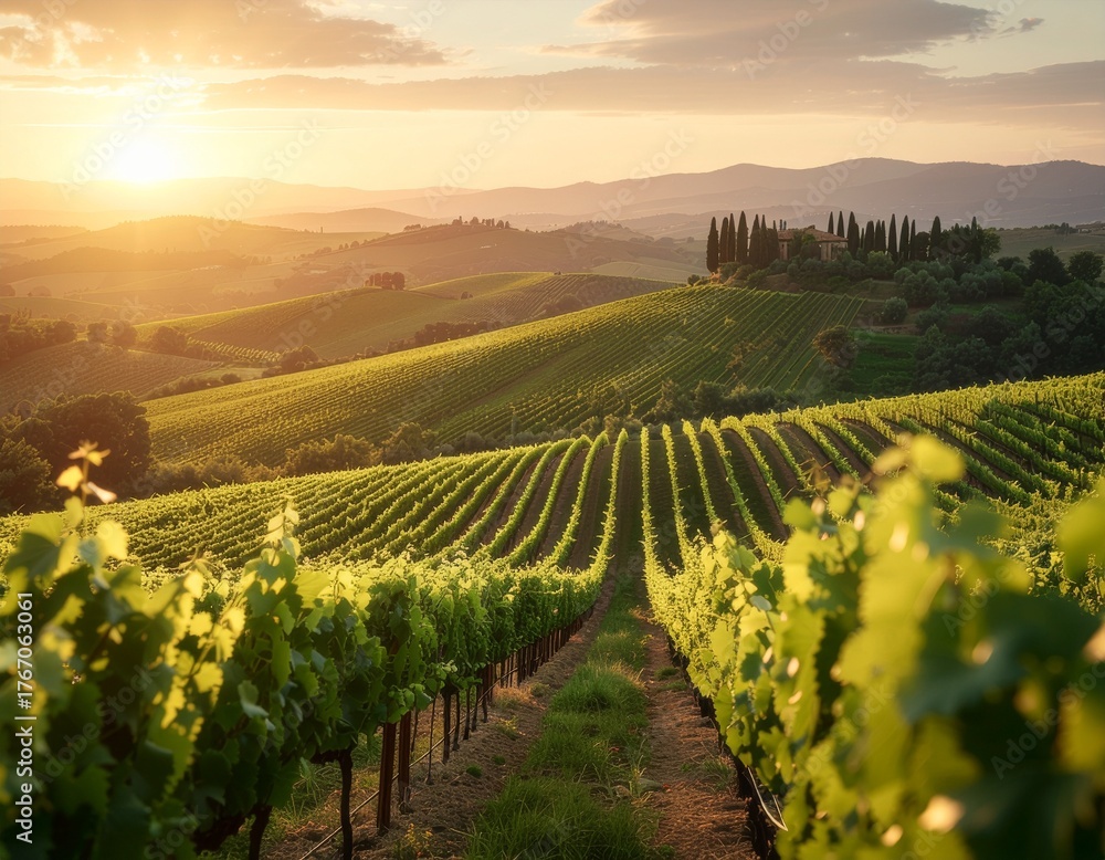 Fototapeta premium vineyard at sunset