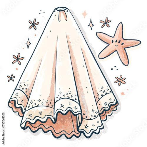 Lace wedding veil with decorative elements and starfish design  