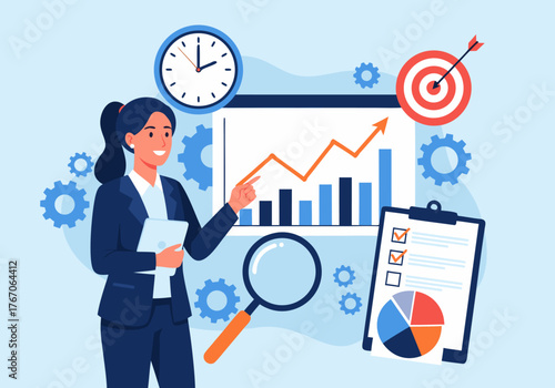 Successful Business Growth Analyzing Data and Reaching Goals in a Competitive Market