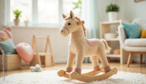 Adorable rocking horse toy inviting play in a bright playroom