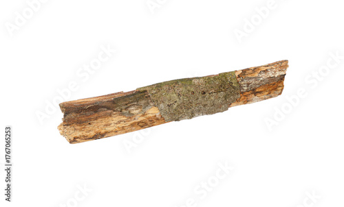 old wooden stick with cracks isolated on a white background, Tree stick isolated on transparent background.