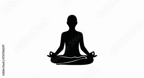Black silhouette of a person sitting in a lotus meditation pose. Yoga and mindfulness flat vector icon. Simple spiritual wellness symbol