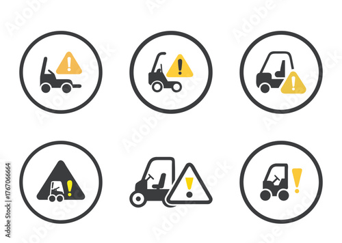 Forklift hazard alert symbols and warning signs for warehouse safety compliance